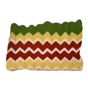 Vintage Throw Blanket Retro Crochet Afghan Large Granny Handmade Zig Zag Chevron